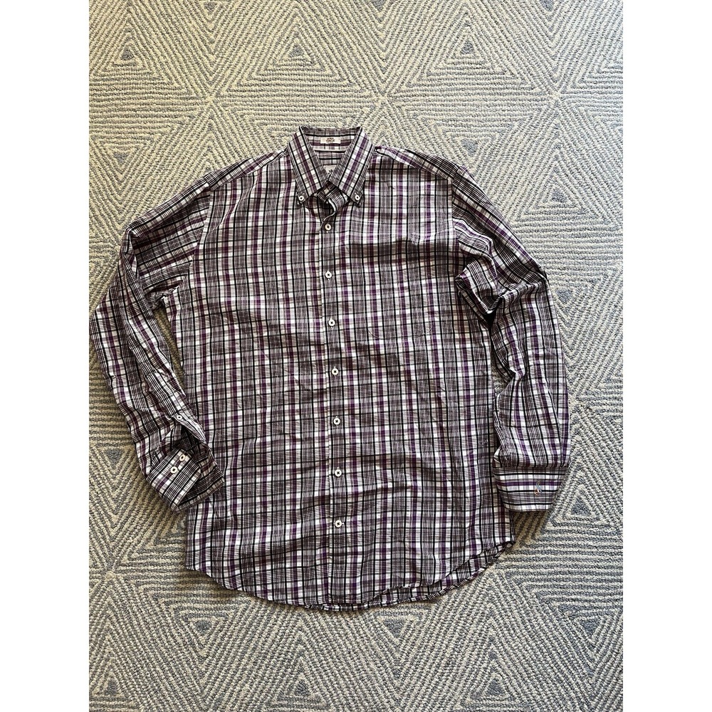 Peter Millar Long Sleeve Plaid Button Shirt - Purple/White/Multicolor‎ - Medium